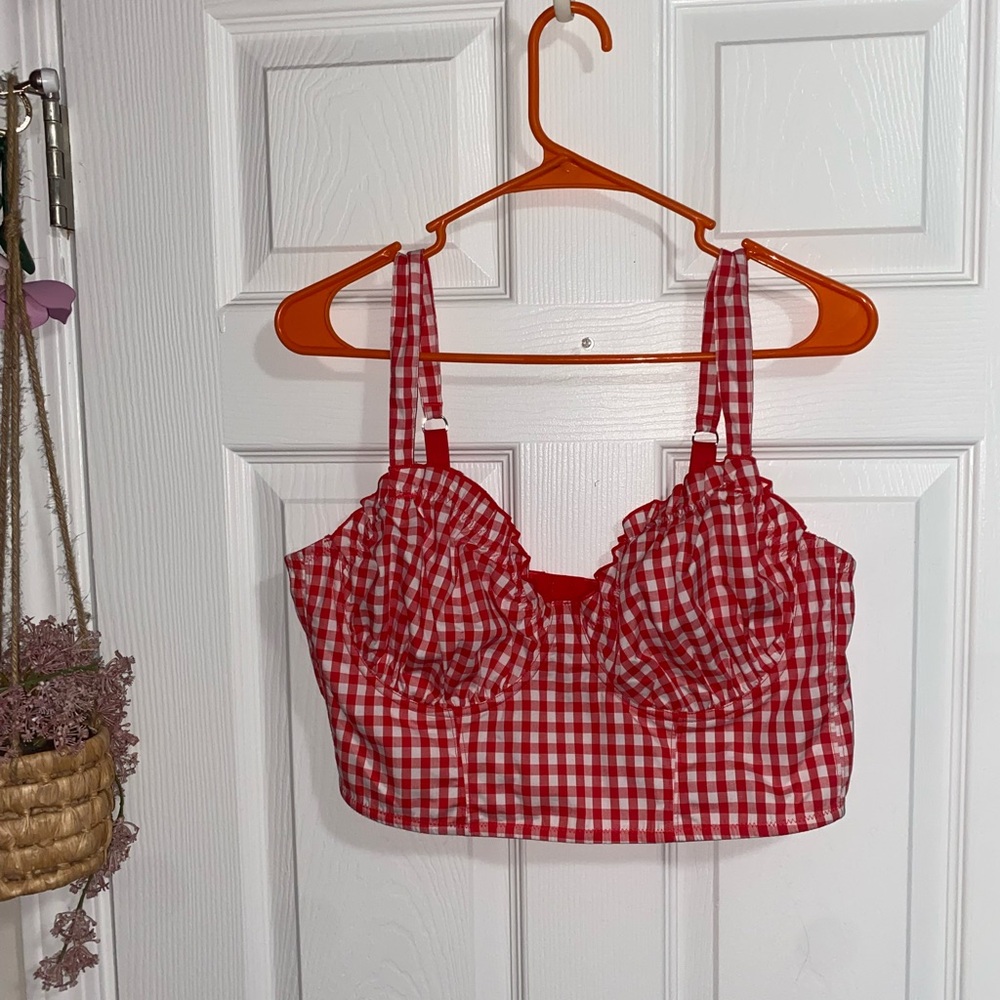 Colsie Red and White Gingham crop top bralette